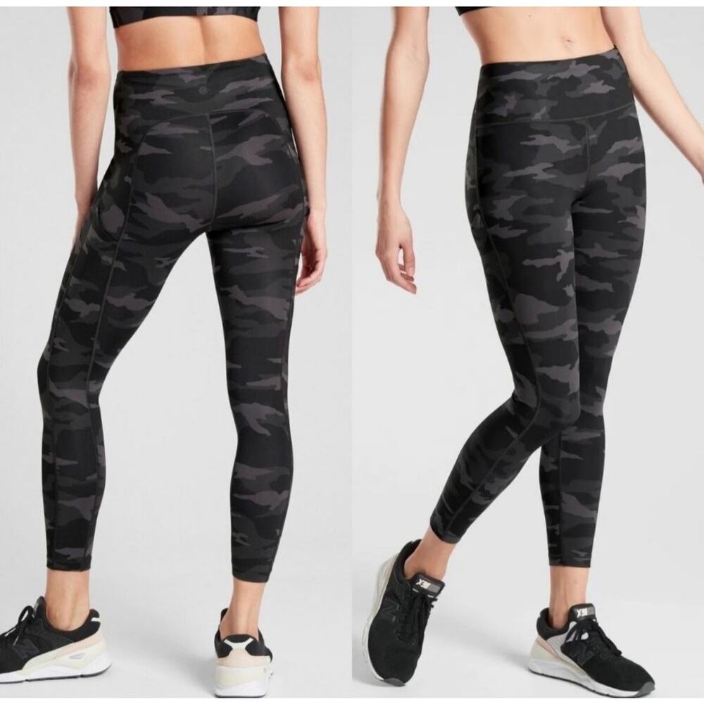 Athleta‎ Women's Black Green Ultimate Camo 7/8 Tight Leggings Size SP